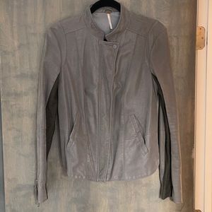 Free People Grey Moto Style Vegan Suede Jacket